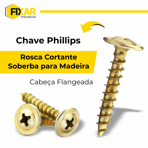 Parafuso Chipboard Cabeça Flangeada Phillips Bicromatizado P/Madeira